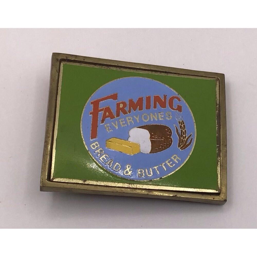 Farming Is Everybodys Bread and Butter Belt Buckle Agri Vtg 70s 💚